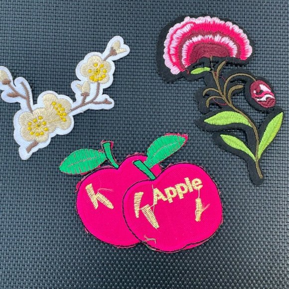 Iron On Patches Lot of 3 Patches Flower and Apple Embroidery Patches for Craft - Picture 2 of 10
